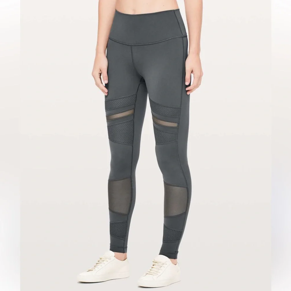 lululemon Wunder Under Gray Mesh-Panel Tigth Leggings Gym Running